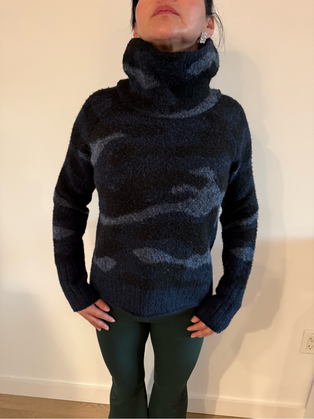 Aqua Navy and Gray Cowl Neck Turtleneck Sweater